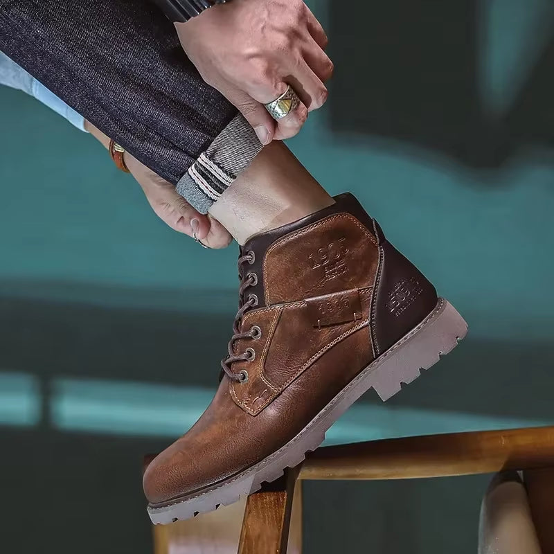 Genuine Leather Men'S Boots British Style
